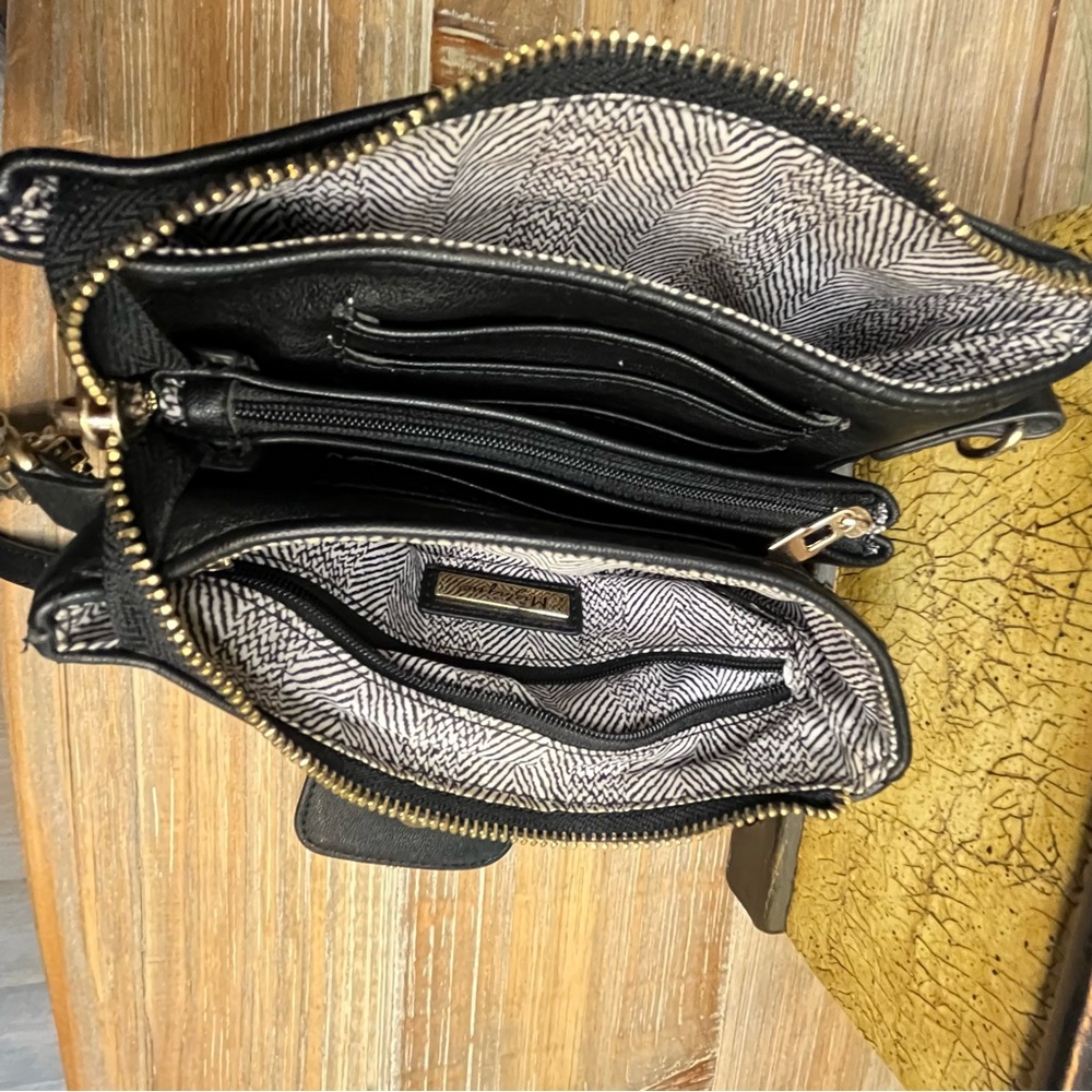 Miztique Black Vegan Leather Crossbody Bag Gold Hardware Buckle Detail - Picture 6 of 16